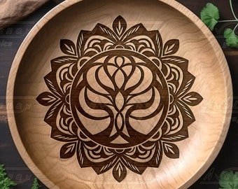 Family Tree svg, Floral Mandala tree of life cut file, Whimsical holistic logo png, Tree of life logo svg, Laser engraving floral pattern