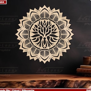 Árbol de la vida mandala svg, archivo de corte láser Art deco Tree, archivo de corte de mandala de geometría sagrada, árbol genealógico svg, arte sobre la cama png, 3D Mandala dxf