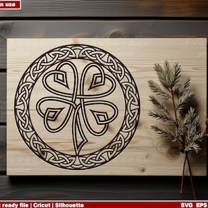 Celtic svg, Archivo cortado con trébol de cuatro hojas, Archivo cortado con láser de decoración de pared celta, Clover svg, Boda irlandesa svg, Patrón de telar de nudo celta png