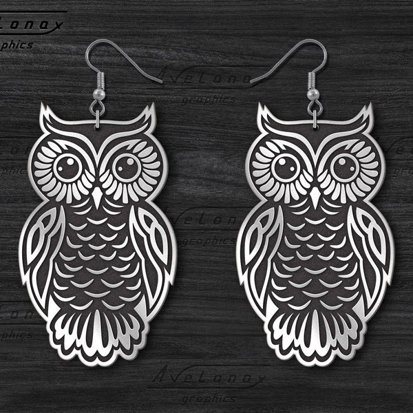 Owl Earrings svg, Owl svg, Owl pendant cut file, Leather earrings template, Cute owl png, Owl keychain laser cut file,  Owl wood earring svg