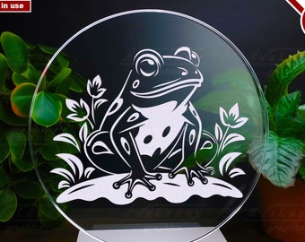 Frog svg, Frog with flowers Cricut cut file, Kawaii frog png, toad dxf, Commercial use, Cottage core decor, Cutting board design laser file