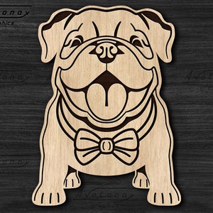 Engelse Bulldog SVG, schattige Bulldog puppy SVG, Franse hond DXF, grappige Bulldog tiebow SVG, Bulldog moeder, Bulldog silhouet sleutelhanger laserbestanden