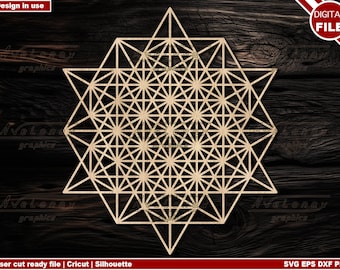 64 Tetraeder Grid svg, Merkaba svg, Baum des Lebens svg, Metatrons Würfel geschnitten Datei, 64-Punkt-Stern-Tetrahedron, Heilige Geometrie Laser-Schnittdatei