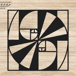 Gulden Snede SVG, Halverwege de eeuw moderne kunst dxf, Gouden Spiraal ontwerp svg, Fibonacci Sequence png, Wiskunde muur kunst laser gesneden bestand, Line art svg