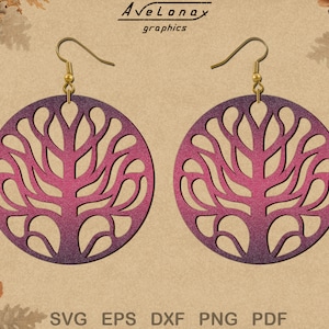 Abstract boom oorbellen SVG, levensboom lederen oorbel gesneden bestand, minimalistische oorbellen SVG, bloemen ketting digitaal bestand, boom silhouet