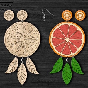 Lemon svg Tropical fruit earrings templates, Orange slice laser cut file, Lime Cricut earrings, Lemon dangle earrings svg, Wood earrings dxf