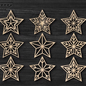 Weihnachten STARS Laser geschnitten svg Bundle, 9 Stern-Designs svg, Weihnachtsbaumschmuck-Schnittdateien