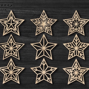 Christmas STARS laser cut svg Bundel, 9 Star designs Svg, Kerstboomversieringen gesneden bestanden