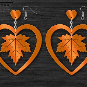 Maple leaf dangle earring svg, Heart laser earring files, STUNNING earring svg, Fall ornaments svg, Leaf necklace cut file