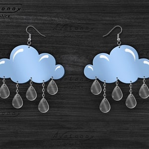 Arquivo de corte de brincos de nuvem de chuva, brincos de acrílico pendurados, arquivo de corte a laser de brincos de nuvem, arquivo de brinco de madeira de gota de chuva, brincos flutuantes svg