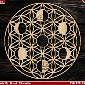 Mondphasen svg, Blume des Lebens svg, Mondphase Kristall Gitter Laser geschnittene Datei, Heilige Geometrie dxf, Blume des Lebens png
