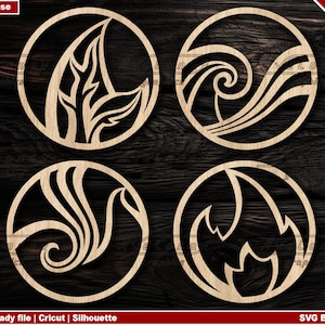 Four elements wall decor laser cut file, Wind Tree dxf, Earth Air Fire Water dxf, Four elements svg, Earth elements svg, Wiccan symbols pdf