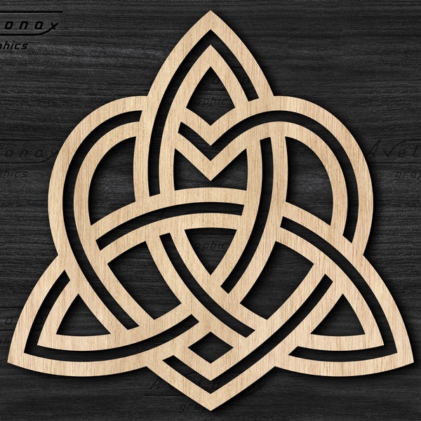 Noeud de coeur celtique fichier découpé au laser, noeud de soeur pdf, noeud de la Trinité png, décor de barre irlandaise dxf, svg de symbole de Triquetra, Wiccan, svg de charme de voiture celtique