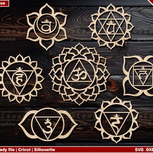 Chakra in formato SVG, simboli Chakra tagliati file, 7 Chakra tagliati al laser in formato SVG, Meditazione Wall Art in formato SVG, PNG indù, Yoga Studio Decor in formato SVG, Chakra Charms in formato SVG
