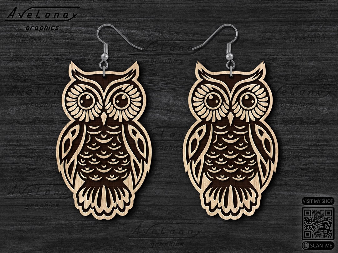 Owl Earrings Svg, Owl Svg Cut File, Owl Pendant Dxf, Thank You Tag Svg