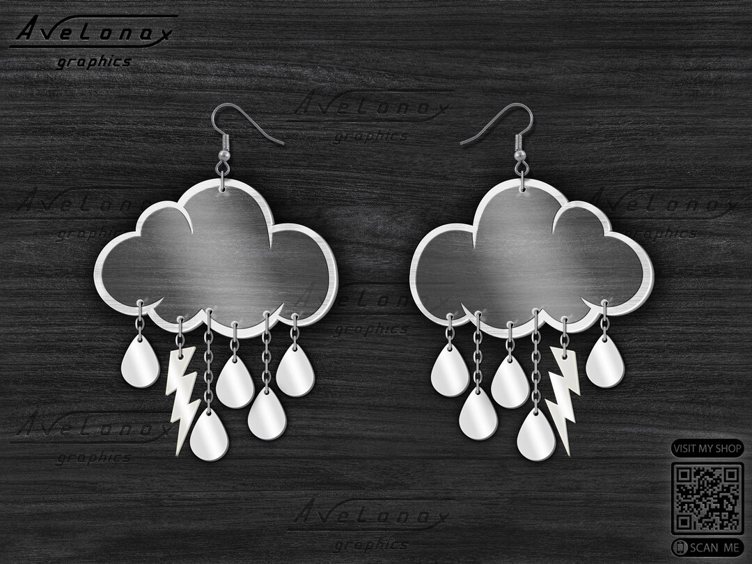 Cloud Earrings Laser Cut File, Dangle Rain Cloud Earrings Svg, Raindrop