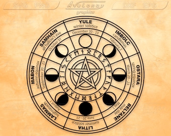 Wheel of the year svg, Sabbat wheel of the year png, dxf, laser engraving file, Wiccan calendar wall art png, Wiccan Year Altar decor
