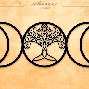 Triple Moon Tree of Life cut file, Triple Goddess Tree Of Life svg , Triple moon goddess svg, Clipart, decal, Wiccan Symbols svg