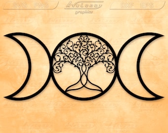 Triple Moon Tree of Life cut file, Triple Goddess Tree Of Life svg , Triple moon goddess svg, Clipart, decal, Wiccan Symbols svg