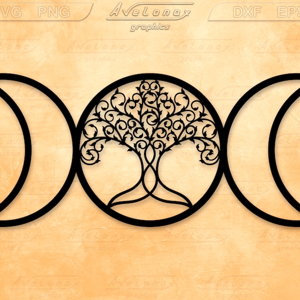 Triple Moon Tree of Life cut file, Triple Goddess Tree Of Life svg , Triple moon goddess svg, Clipart, decal, Wiccan Symbols svg