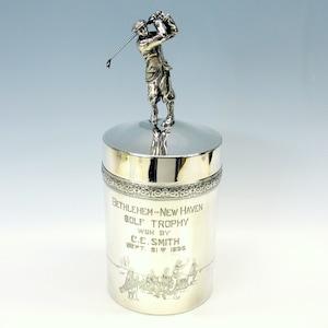 1932 Figural silver plate golf trophy humidor tobacco jar