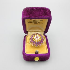 Big vintage 14k gold diamond and amethyst stone flower ring size 6 3/4