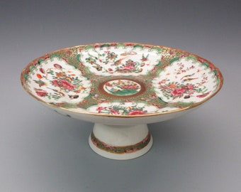 Antique Chinese Famille rose pedestal foot tazza table centerpiece compote