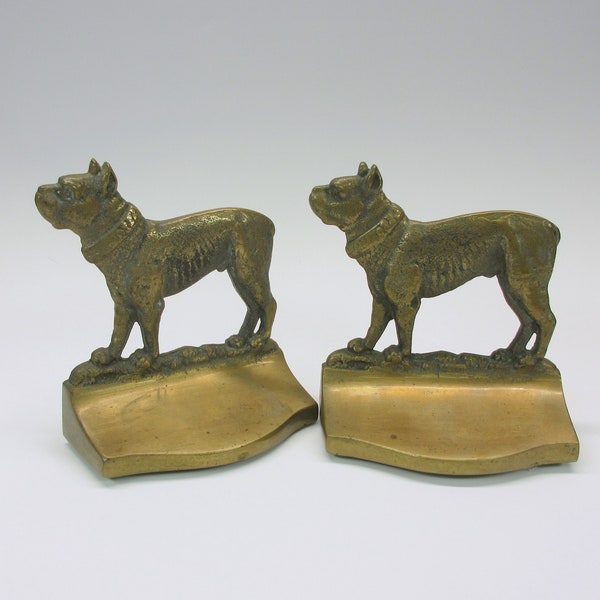 Pair of antique bronze Boston terrier dog bookends