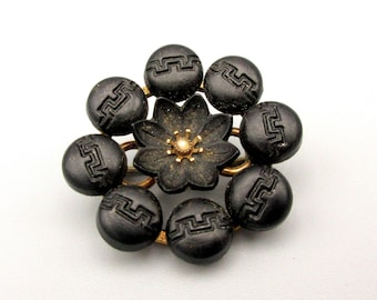 Unusual antique Victorian Gutta Purcha figural flower brooch pin