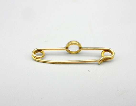 Vintage 14k gold and moonstone safety pin brooch - image 4