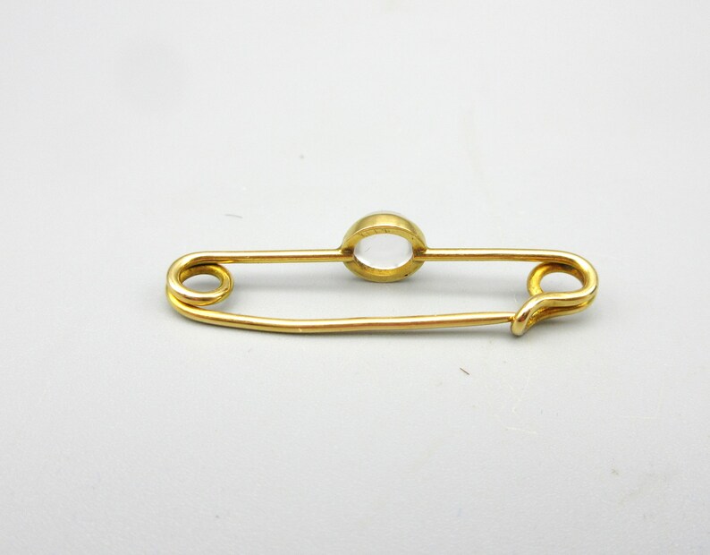 Vintage 14k gold and moonstone safety pin brooch image 4