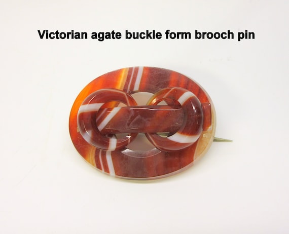 Large Victorian figured Agate stone brooch in buc… - image 2