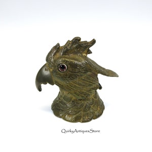 Antique figural Austrian bronze Parrot or Cockatoo bird inkwell with glass eyes