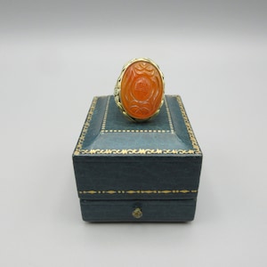 Antique Chinese 14k gold ring with carved Carnelian stone center size 6 3/4