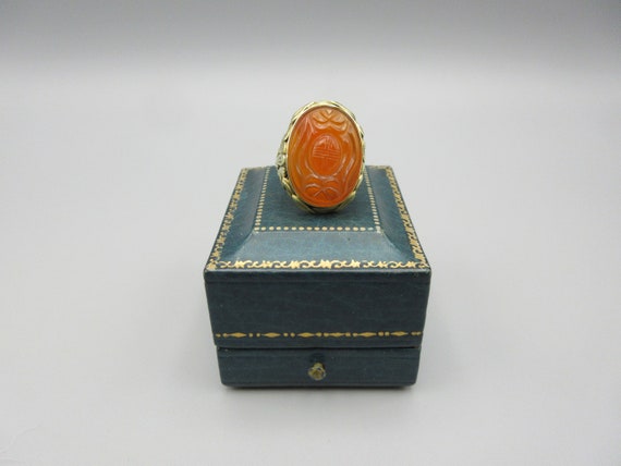Antique Chinese 14k gold ring with carved Carneli… - image 1