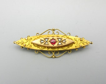 Antique Victorian fancy 9ct gold mourning brooch with golden woven hair in the back