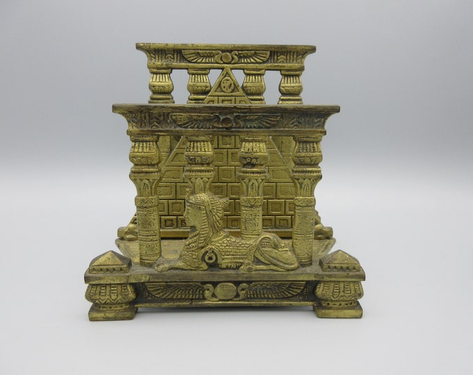 Antique Gilded Cast Iron Egyptian Revival Letter Rack Holder With