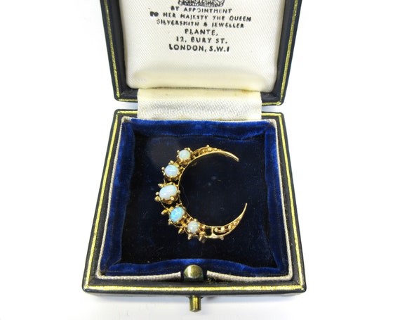 Antique 14k gold and opal Crescent moon celestial… - image 2