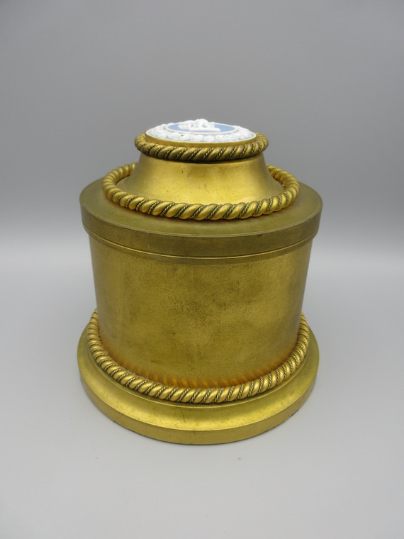 Large Victorian gilded bronze jewelry box casket with… Gem