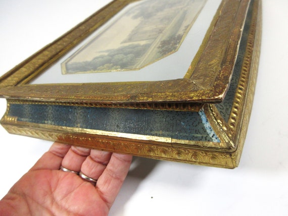 Huge antique French paper and glass casket box wi… - image 9
