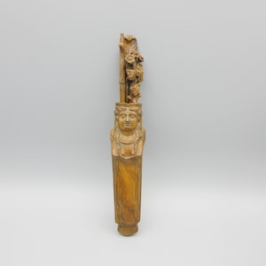 Antique 19th Century carved wood writing compendium of a ships figurehead type with symbolic pens
