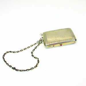 Antique French 900 silver gilt chatelaine aide de memoir purse with garnet cabochons