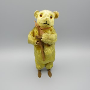 Antique German clockwork toy mohair dancing bear with glass eyes 7&quot; tall