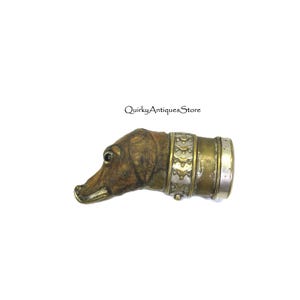 Rare Victorian leather covered dog head match safe vesta with glass eyes AS IS needs some TLC