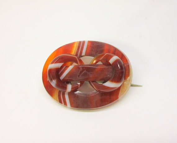 Large Victorian figured Agate stone brooch in buc… - image 1