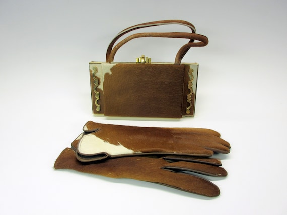 Vintage 1940's Ladies hide pocket book purse with… - image 1