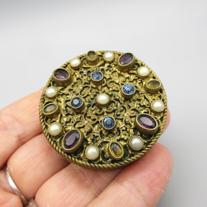 Antique Austrian gilt metal jeweled loose powder compact