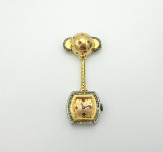Vintage 18k gold diamond and ruby Atomic Age lape… - image 2