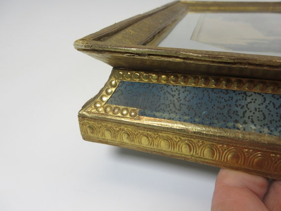 Huge antique French paper and glass casket box wi… - image 10