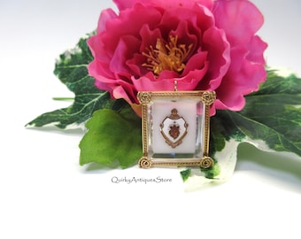 Vintage 1940's old store stock Sacred Heart pendant of enamel, lucite and gold tone-white back